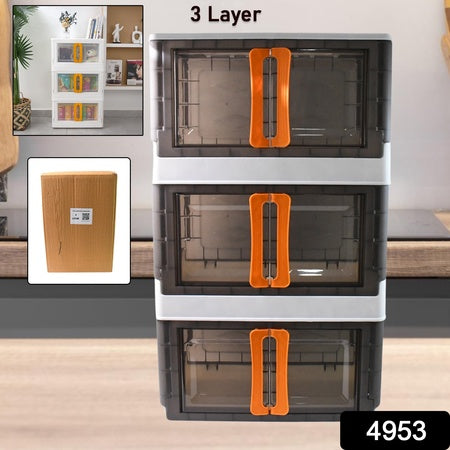 Plastic Folding Wardrobe Storage Organizer (3 Layer  1 Pc)