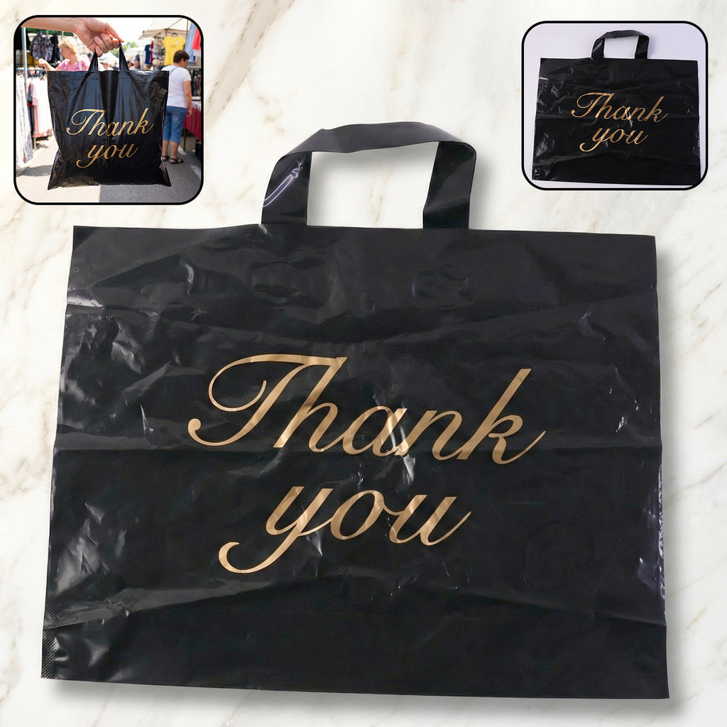 Premium Black Thank You Printed Plastic Carry Bag 30  39 Cm (1 Pc)