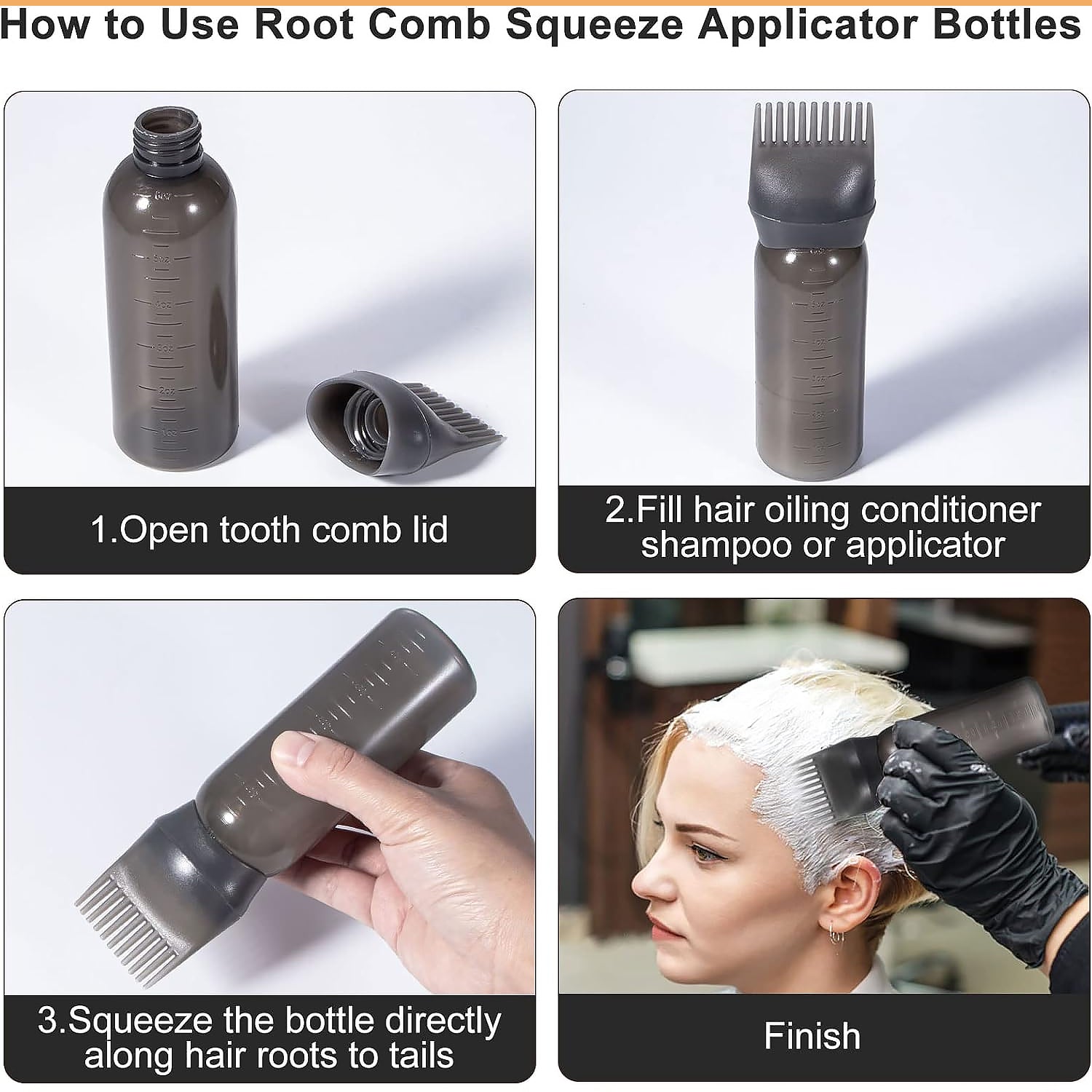 12832 Comb Applicator Bottle Hair Oil Applicator Bottle For Hair Dye Bottle Applicator Brush With Graduated Scale Professional Brush Applicator Comb Hairdressing Coloring Styling Tool (1 Pc)