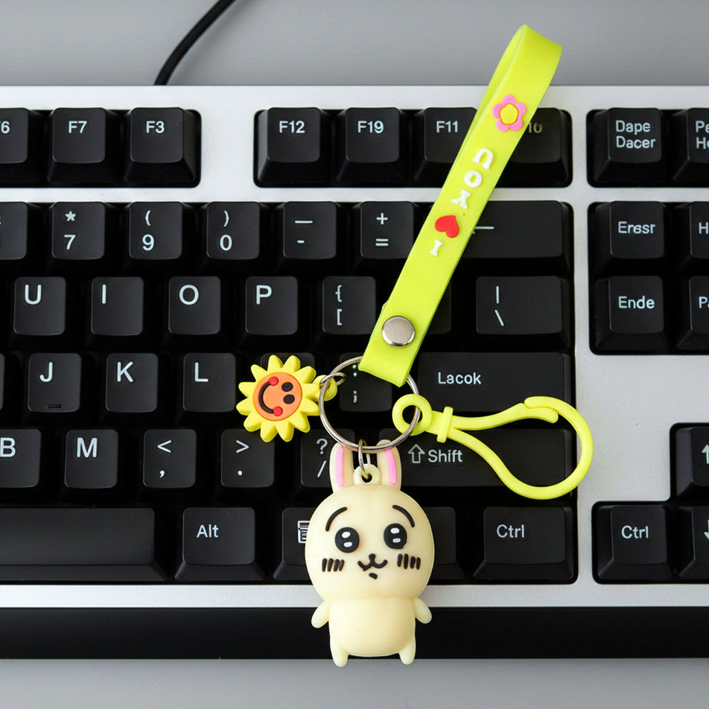 Cute Cartoon Bunny Silicone Keychain With Decorative Strap (1 Pc)