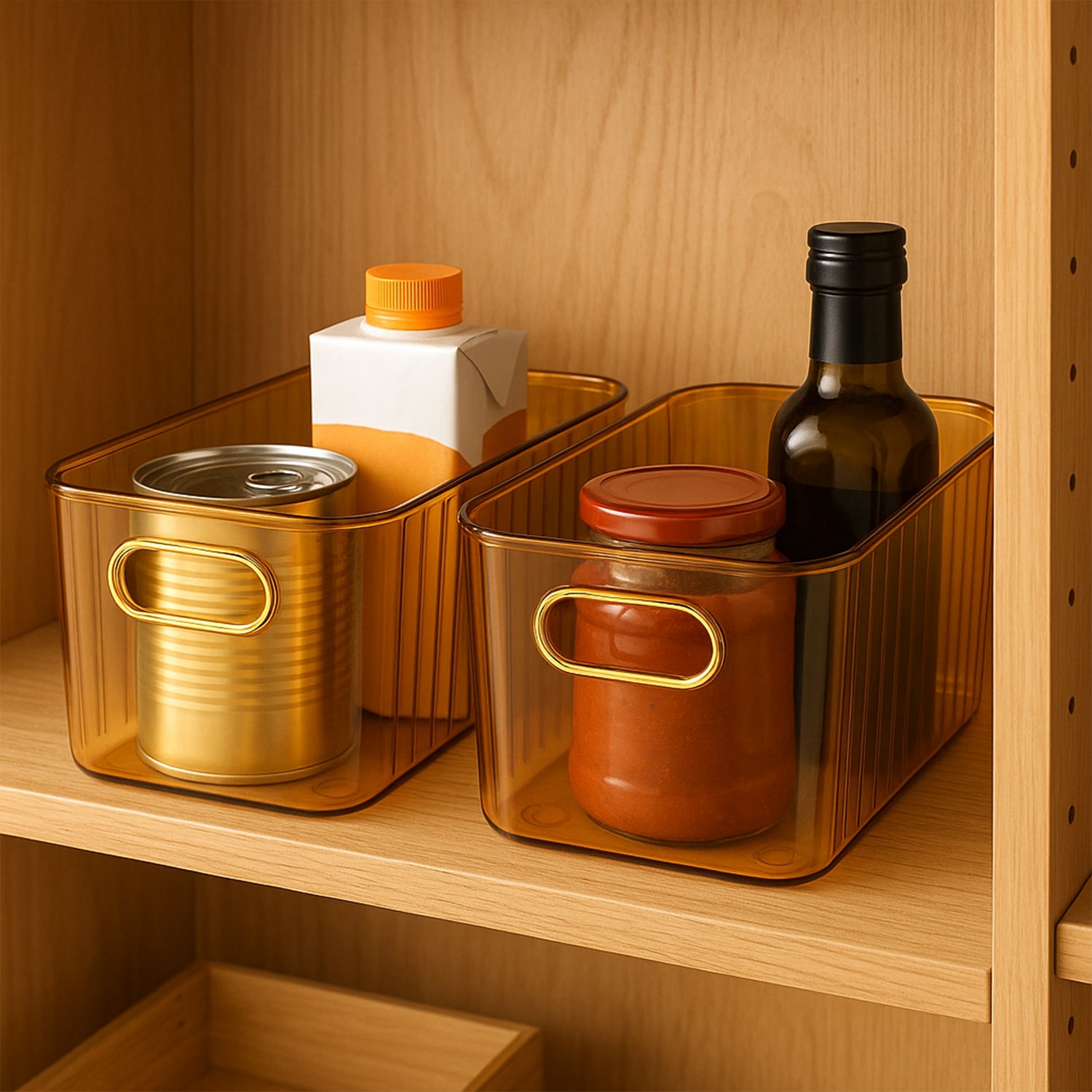 Premium Ribbed Transparent Storage Basket With Gold Handle  Multipurpose Kitchen Amp Home Organizer Box (25x14cm  4 Pc)