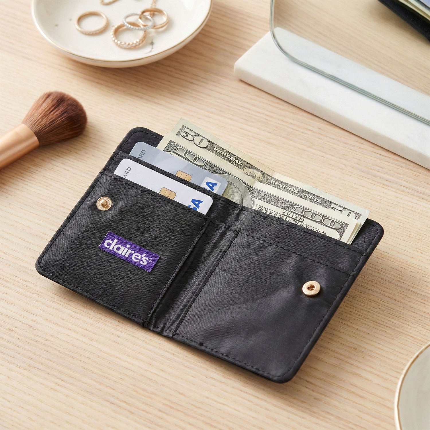 Compact Snap Button Card Holder Wallet (1 Pc)