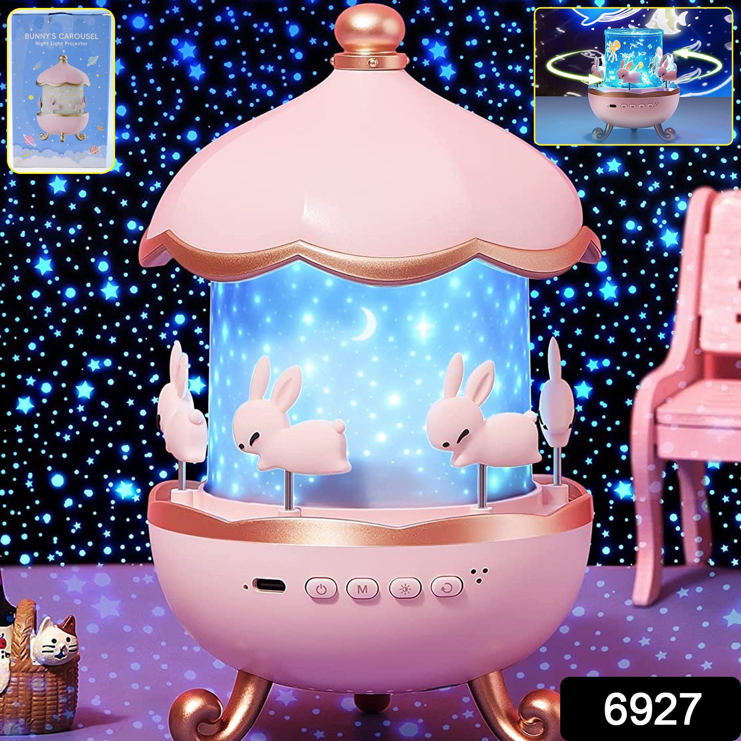 Bunnys Carousel Rotating Led Night Light