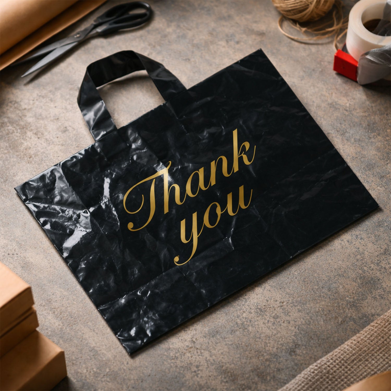 Black Thank You Printed Carry Bags Mix Size (4 Pc Set)