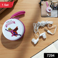 Portable Round Earphone Carry Case With Wired Earphones Set (1 Set)