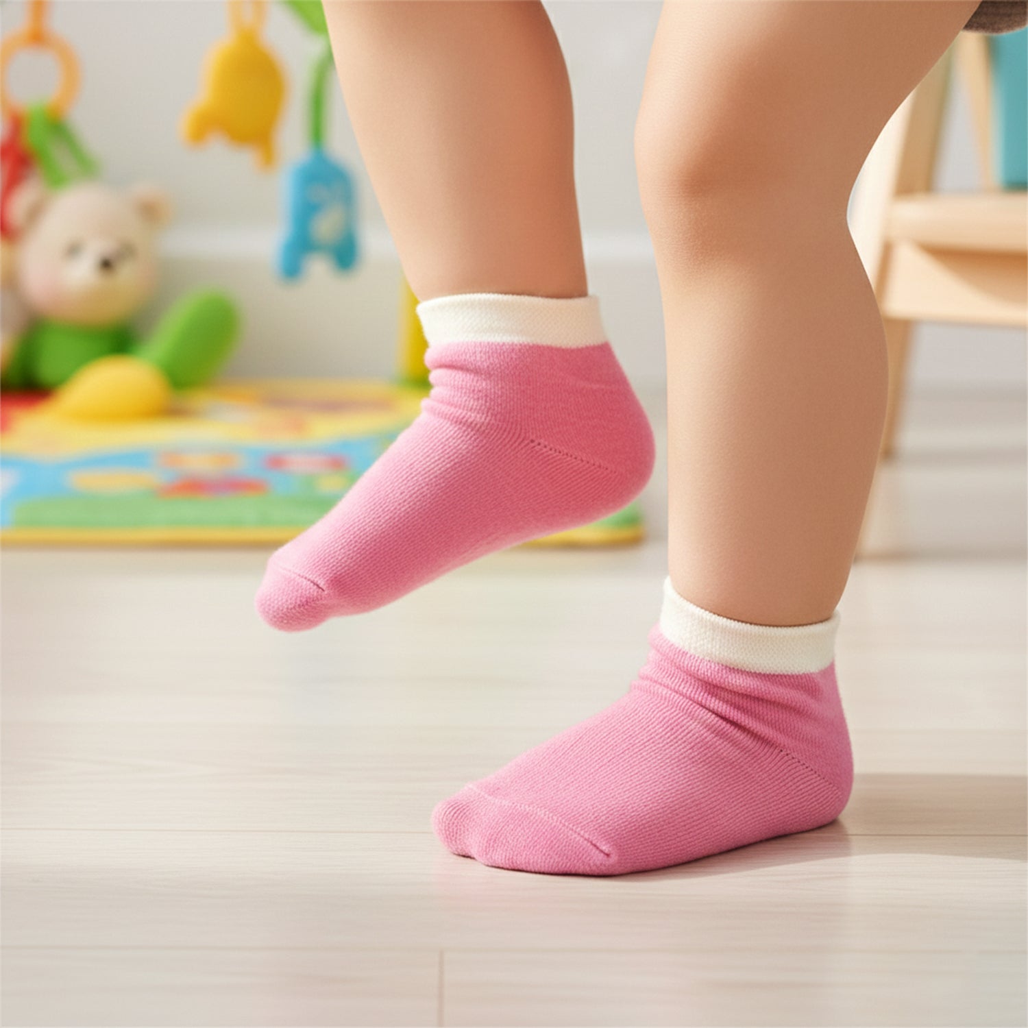 Pink  White Soft Ankle Socks For Kids (1 Pair)