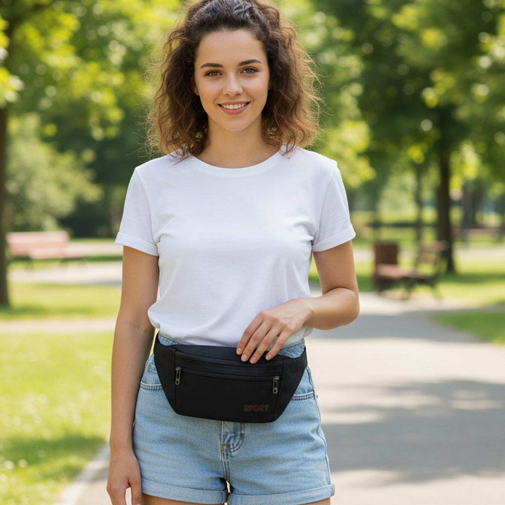 Classic Black Sports Waist Bag (1 Pc)