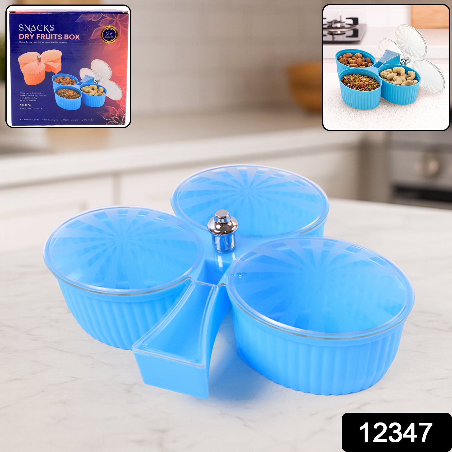 Premium 3-compartment Revolving Dry Fruit Box (1 Pc) – Royal Bucket