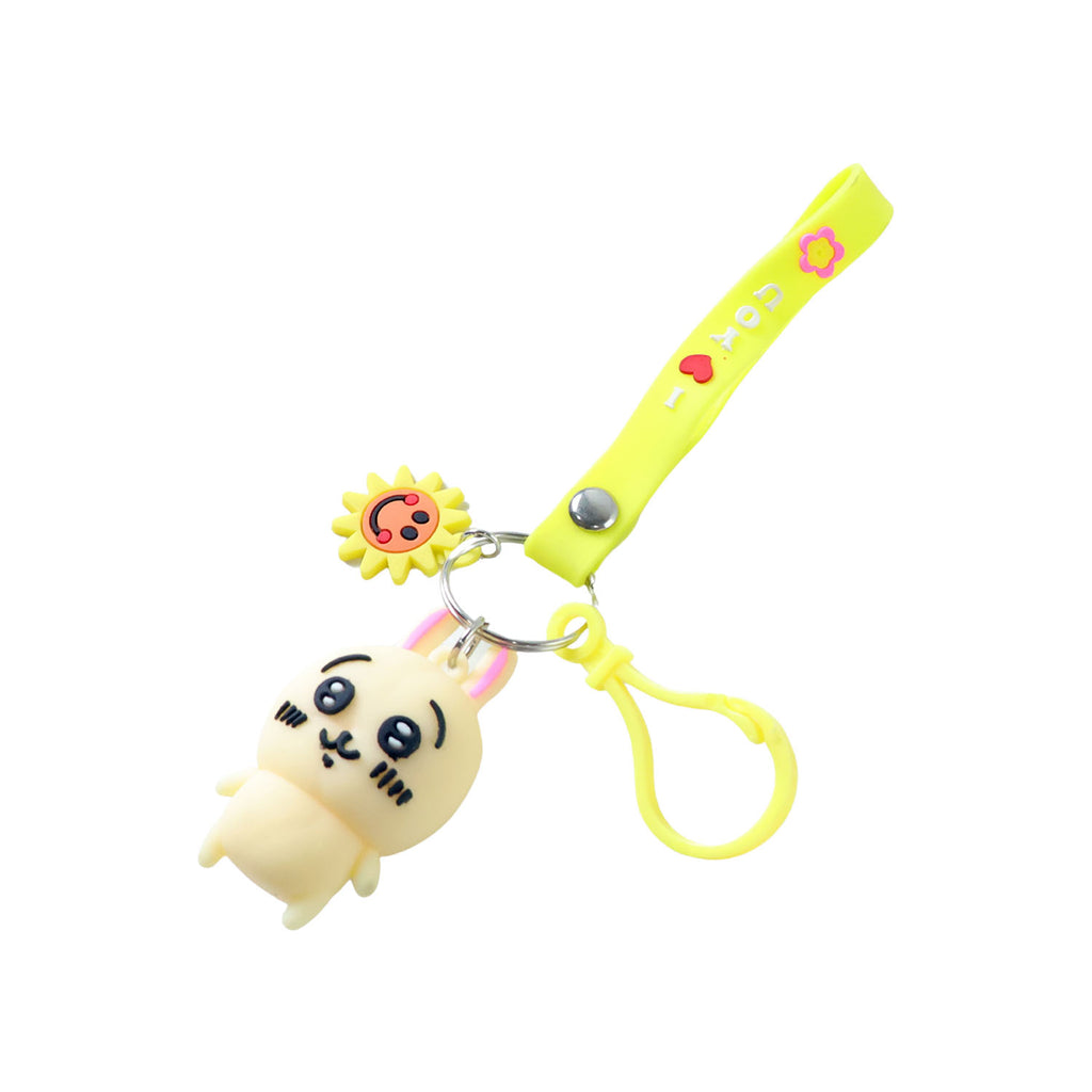 Cute Cartoon Bunny Silicone Keychain With Decorative Strap (1 Pc)
