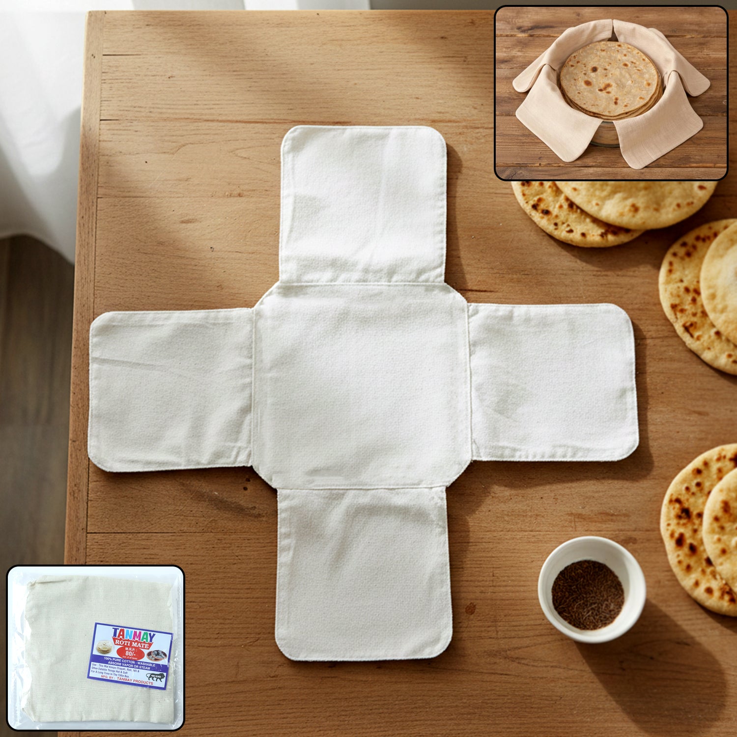 Pure Cotton Roti Mate Cloth Round Roti Cover (51  51 Cm 1 Pc)