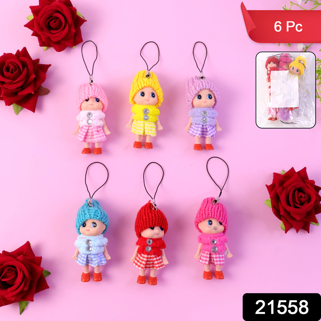 Cute Mini Doll Hanging Keychain Set (6 Pc Mix Color)