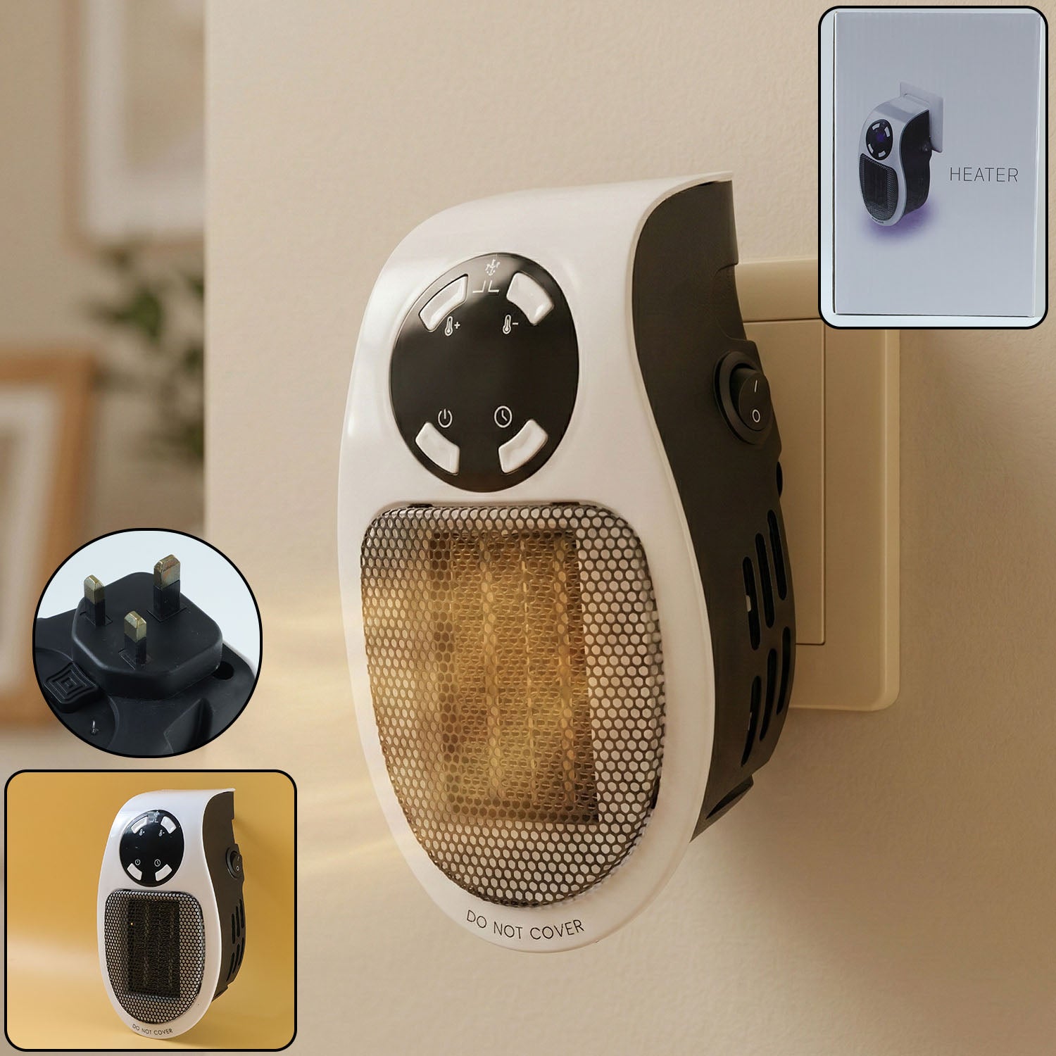 500w Portable Wall Plug Room Heater Compact Electric Space Heater