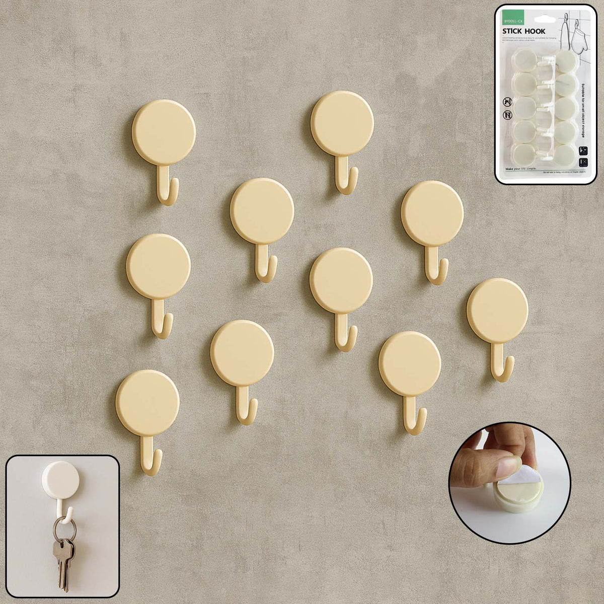 Self Adhesive Round Wall Hooks (10 Pc)