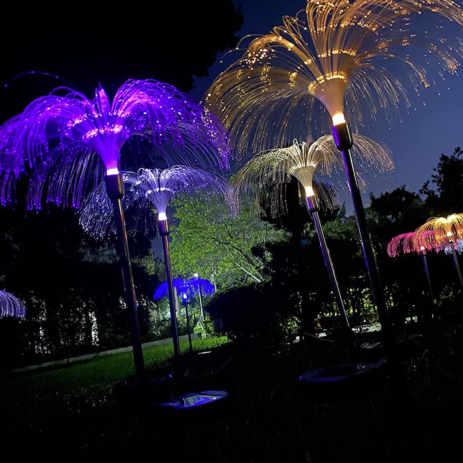 6616 2pcs Garden Solar Outdoor Lights Decorative  7 Colors Changing Rgb Light Waterproof Flower Jellyfish Firework Decor For Garden Patio Landscape Pathway Yard Holiday Decor