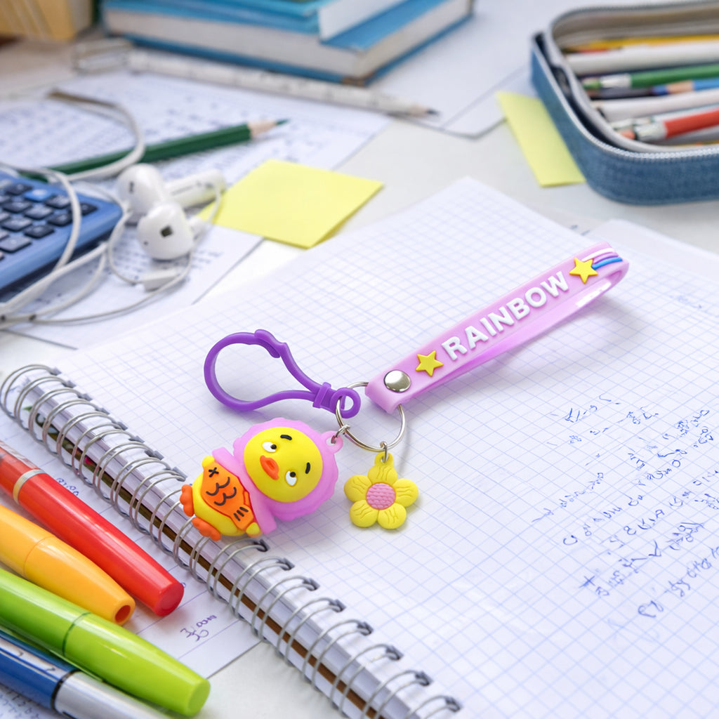Cute Rainbow Strap Cartoon Duck Keychain (1 Pc)