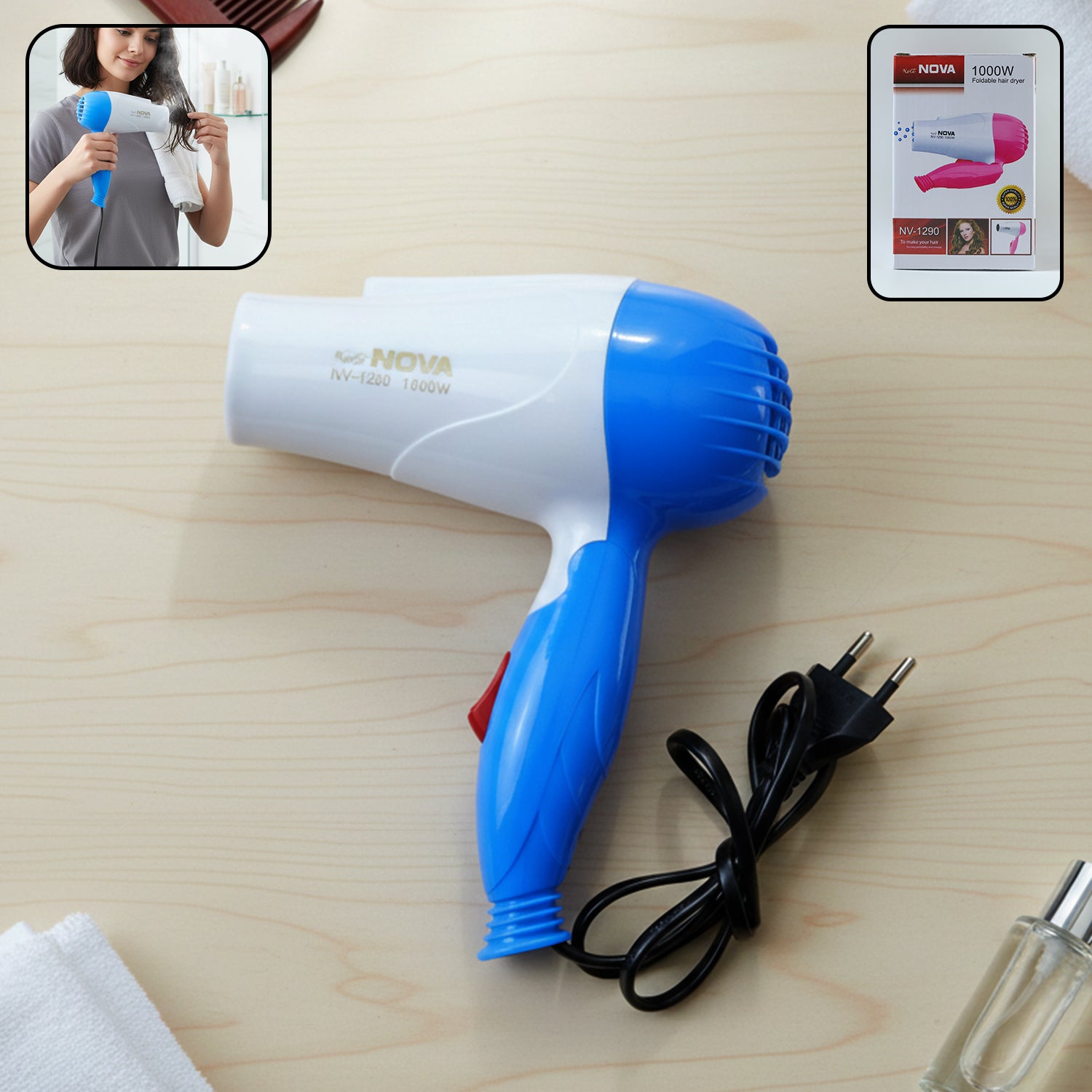 Foldable Hair Dryer With Dual Speed Setting (1 Pc 1000w)