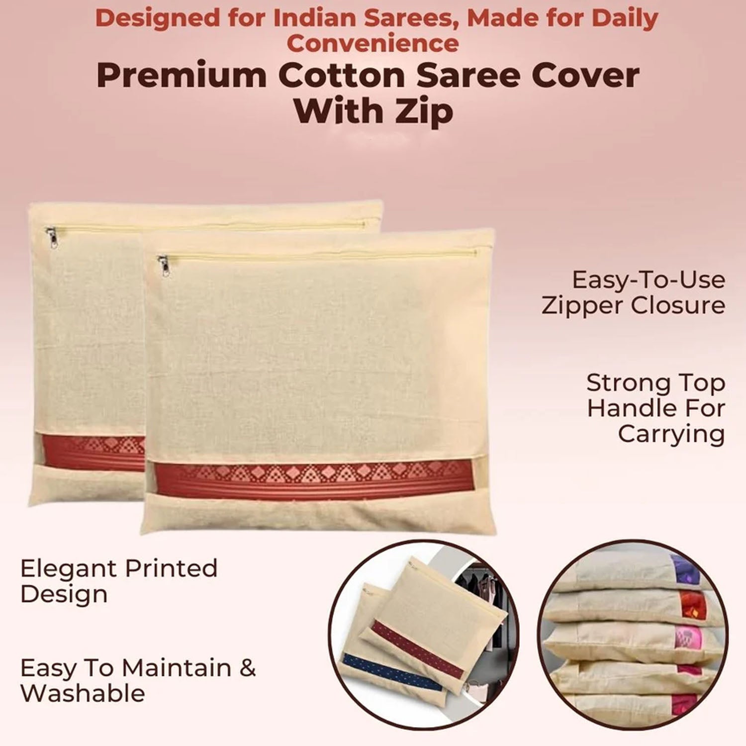 Zip Closure Saree Storage Bag (14.516.5 Cm 1 Pc)