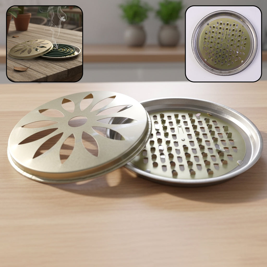 2 In 1 Metal Mosquito Coil Stand Cum Incense Burner (15x15 Cm 1 Pc)