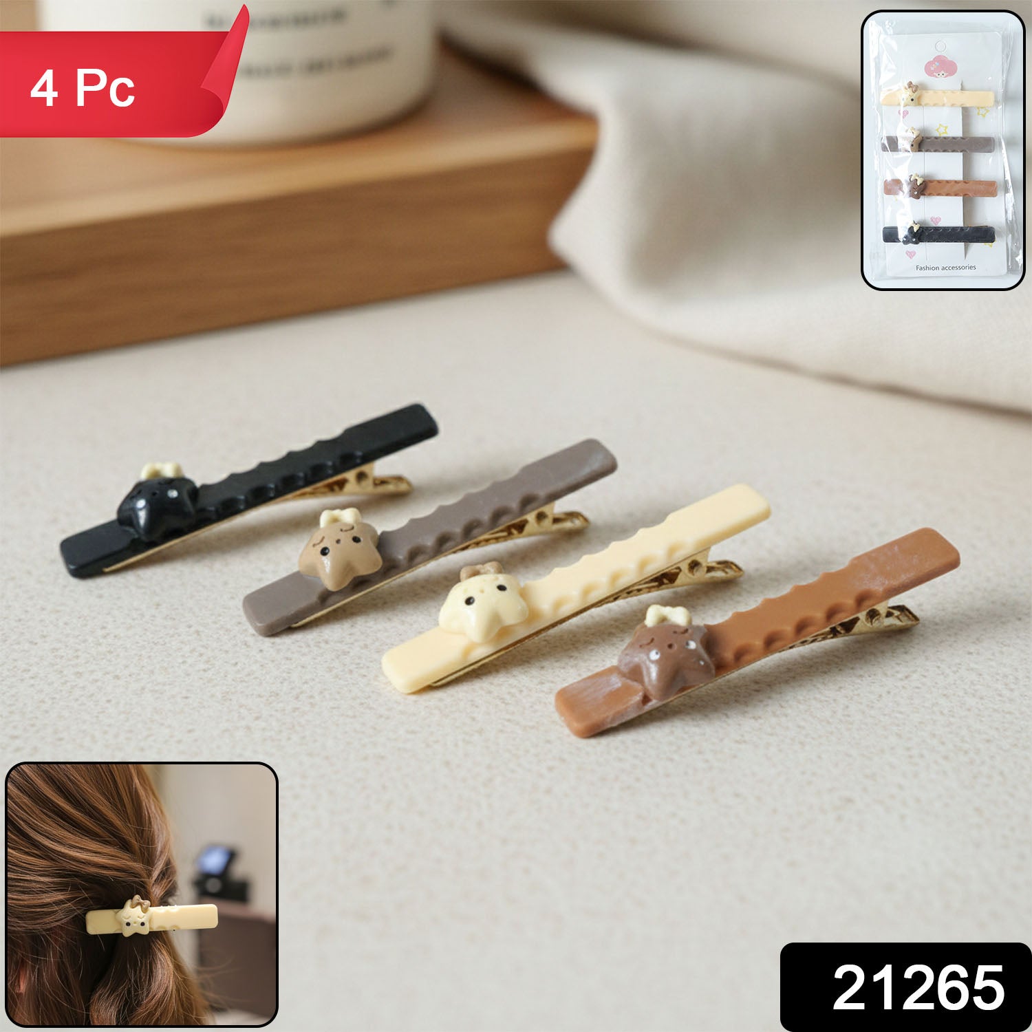 Cute Character Design Fashion Hair Clips (4 Pc)