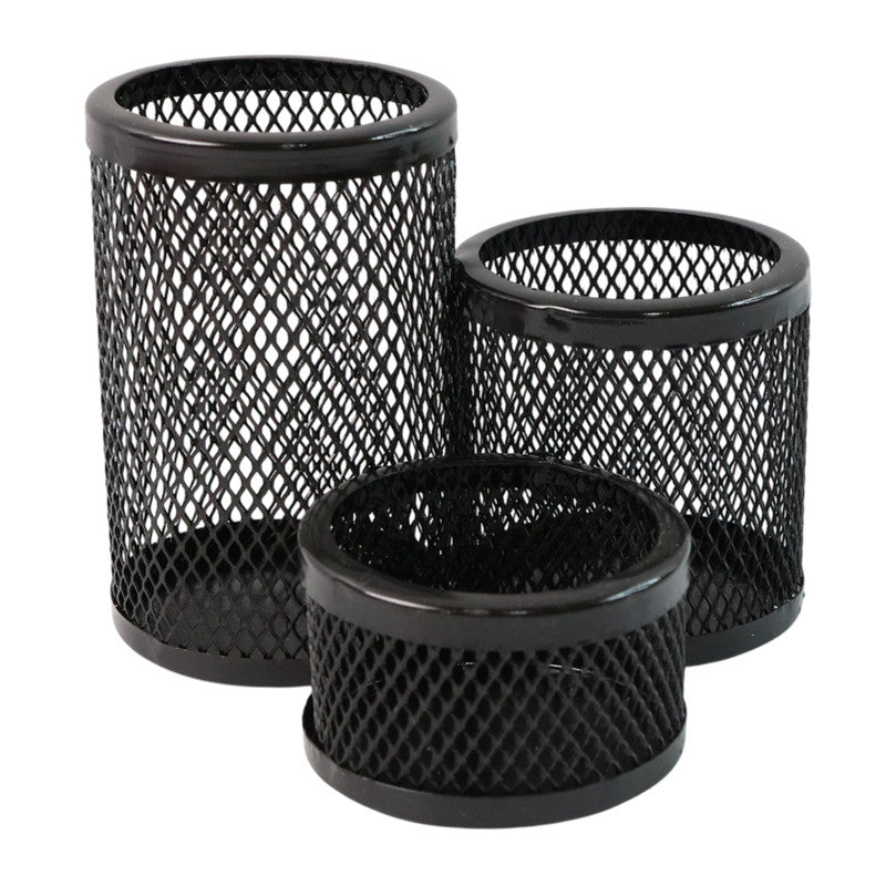Khyati Trio Metal Mesh Pen Stand  3-in-1 Round Desk Organizer Set