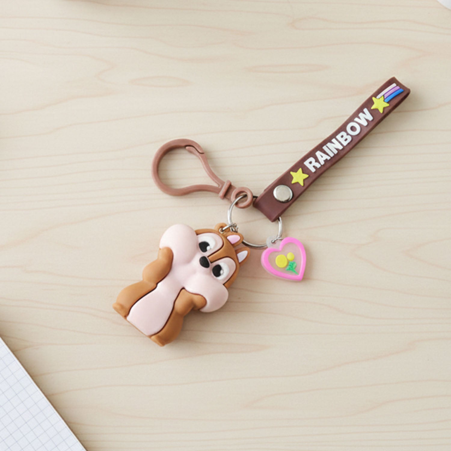 Cute Cartoon Animal Silicone Keychain With Rainbow Strap (1 Pc)