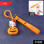 Cute Cartoon Cat  Pumpkin Theme Silicone Keychain (1 Pc)