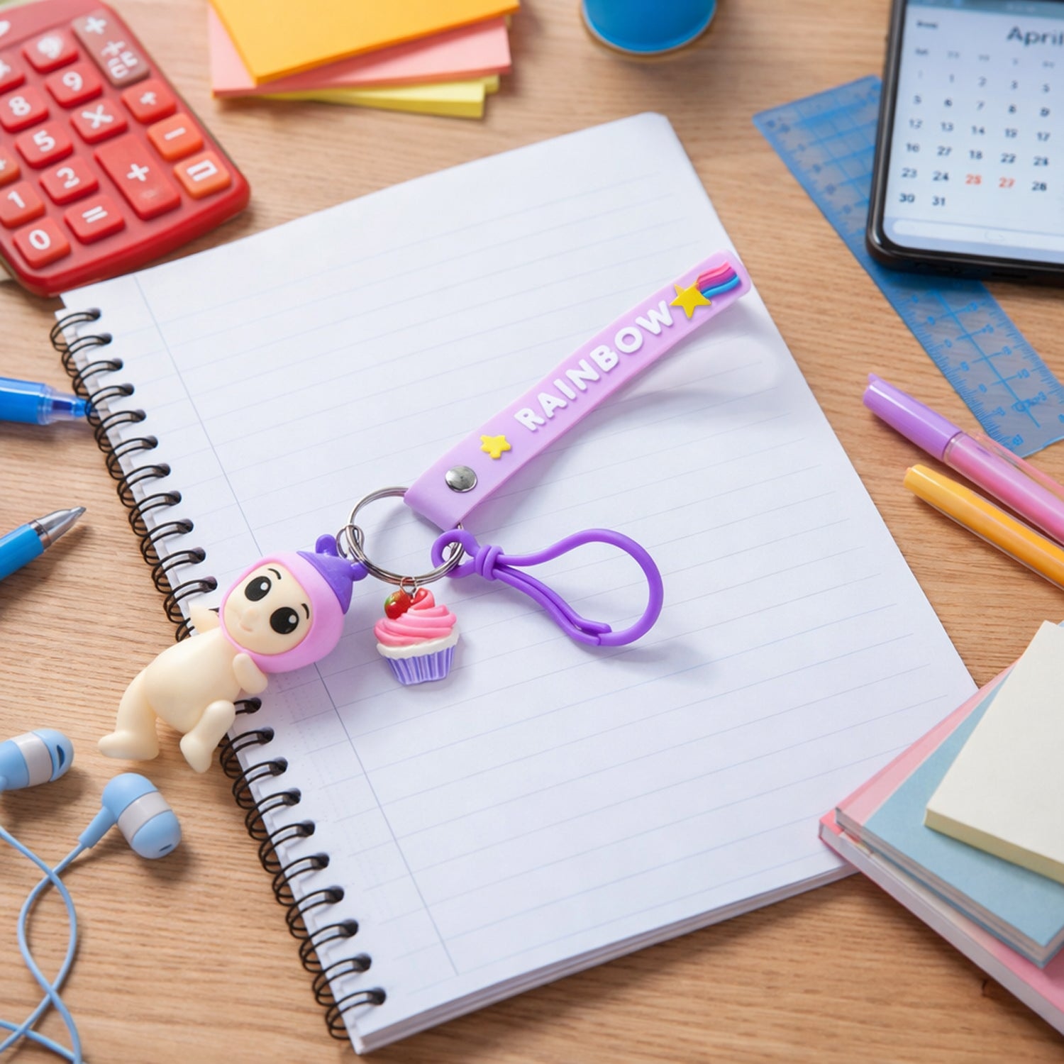 Cute Doll  Cupcake Keychain With Rainbow Strap (1 Pc)