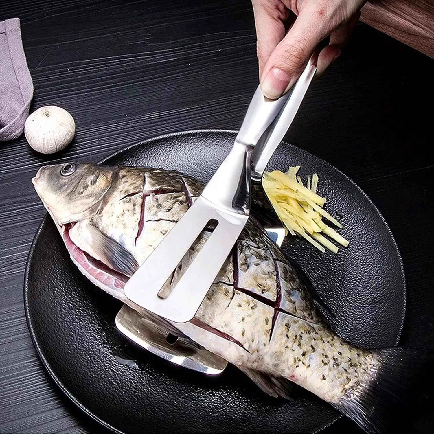 2918 Multifunction Cooking Serving Turner Frying Food Tong. Stainless Steel Steak Clip Clamp Bbq Kitchen Tong.
