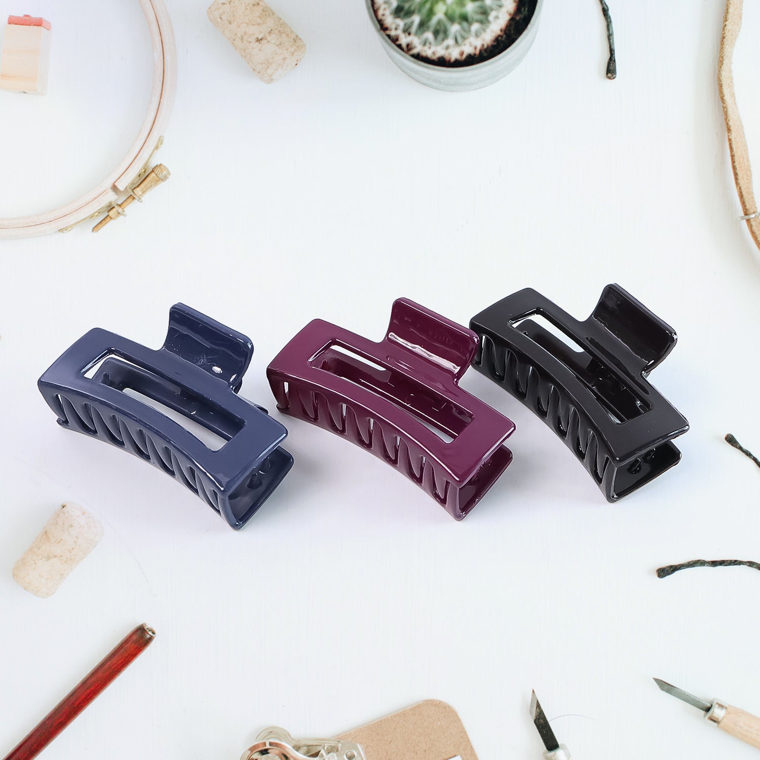 Matte Finish Rectangle Hair Claw Clip For Women And Girls  Assorted Color Pack  1 Pc