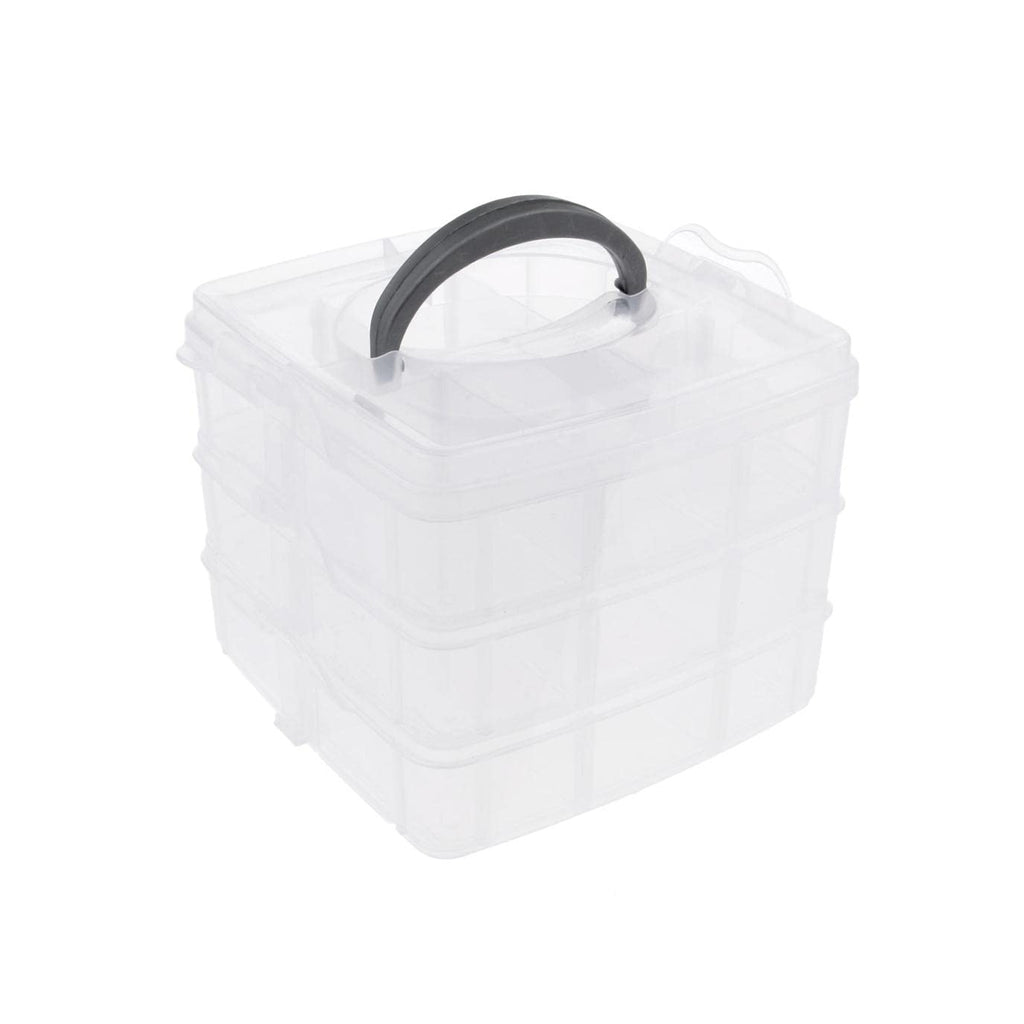 2644 3-tier 18 Sections Transparent Stackable Adjustable Compartment Slot Plastic Craft Storage Box