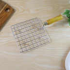 2086 Kitchen Square Stainless Steel Roaster Papad Jali Barbecue Grill With Wooden Handle