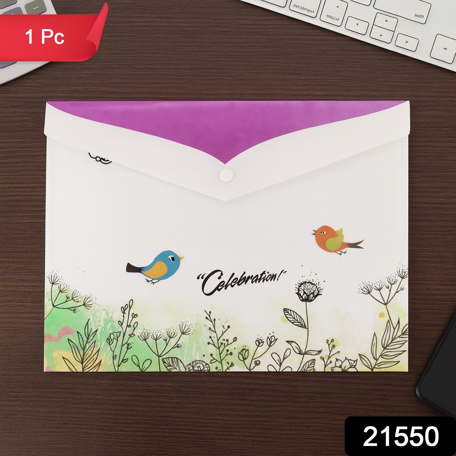 Mix Design A4 Printed Document Folder With Decorative Button Closure (1 Pc)