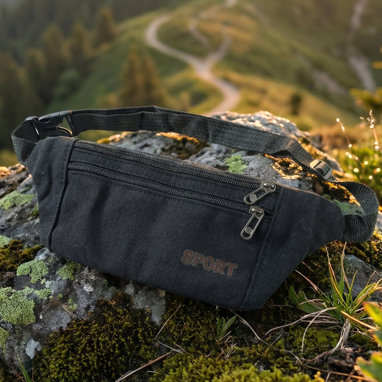 Classic Black Sports Waist Bag (1 Pc)