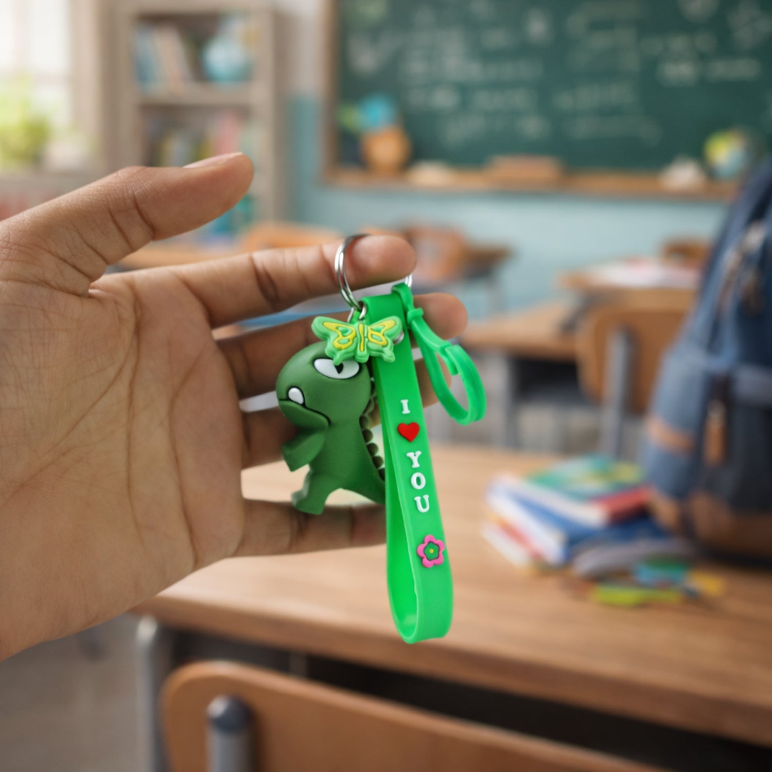 Cute Dinosaur Cartoon Keychain With Silicone Strap (1 Pc)