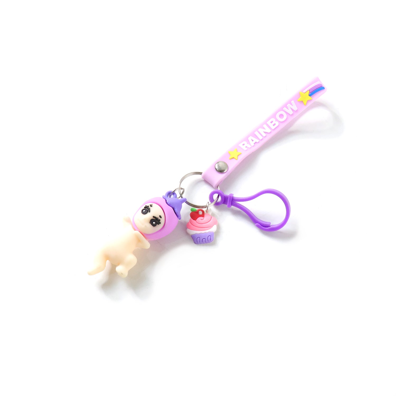 Cute Doll  Cupcake Keychain With Rainbow Strap (1 Pc)