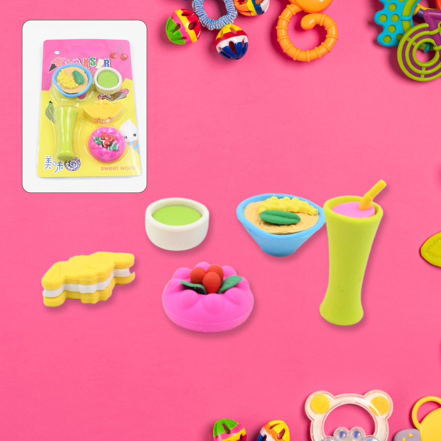 18033 3d Mix Design Fancy  Stylish Colorful Erasers Mini Eraser Creative Cute Novelty Eraser For Children Different Designs Eraser Set For Return Gift Birthday Party School Prize (1 Set)