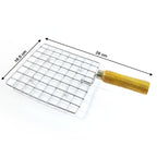 2086 Kitchen Square Stainless Steel Roaster Papad Jali Barbecue Grill With Wooden Handle
