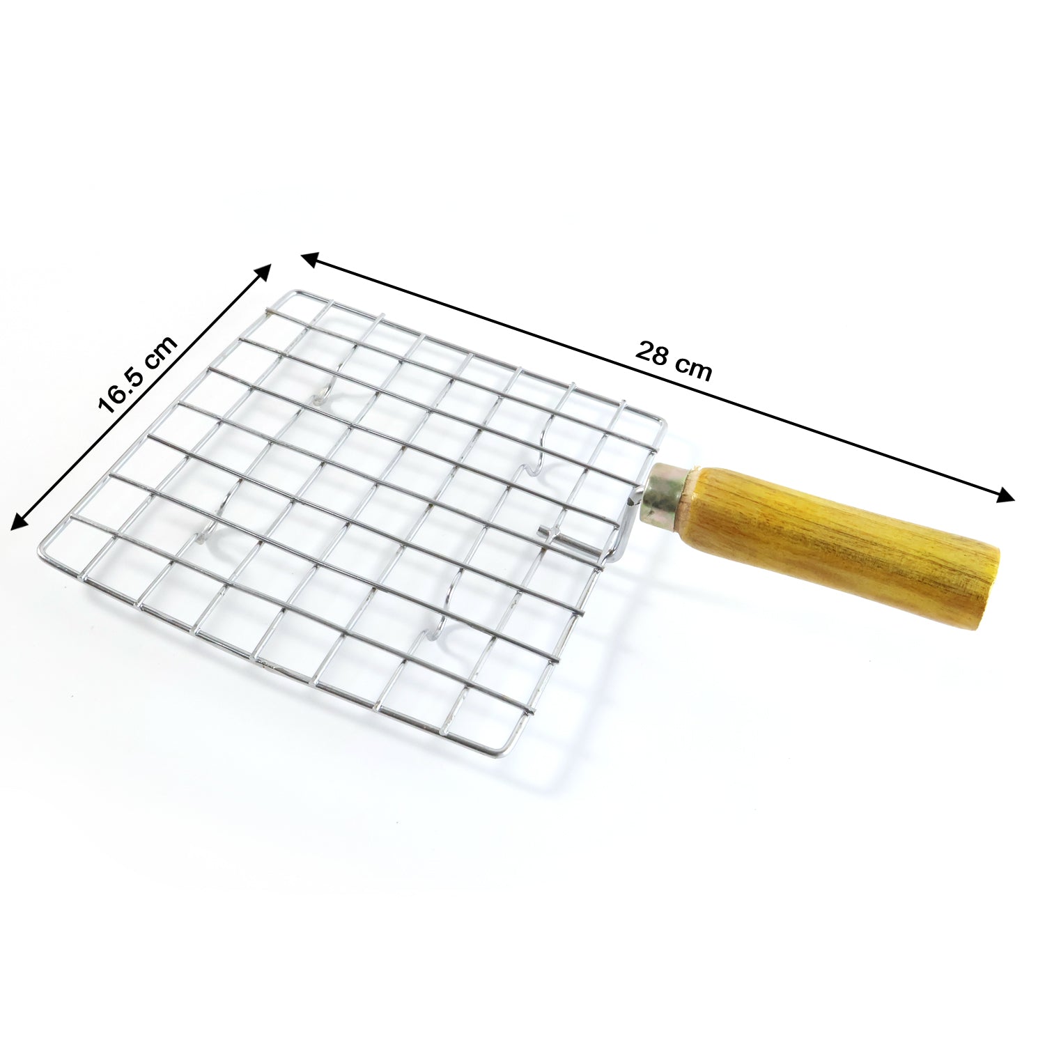 2086 Kitchen Square Stainless Steel Roaster Papad Jali Barbecue Grill With Wooden Handle