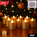 Christmas Premium Glitter Led Tealight Candles (9 Pc Set)
