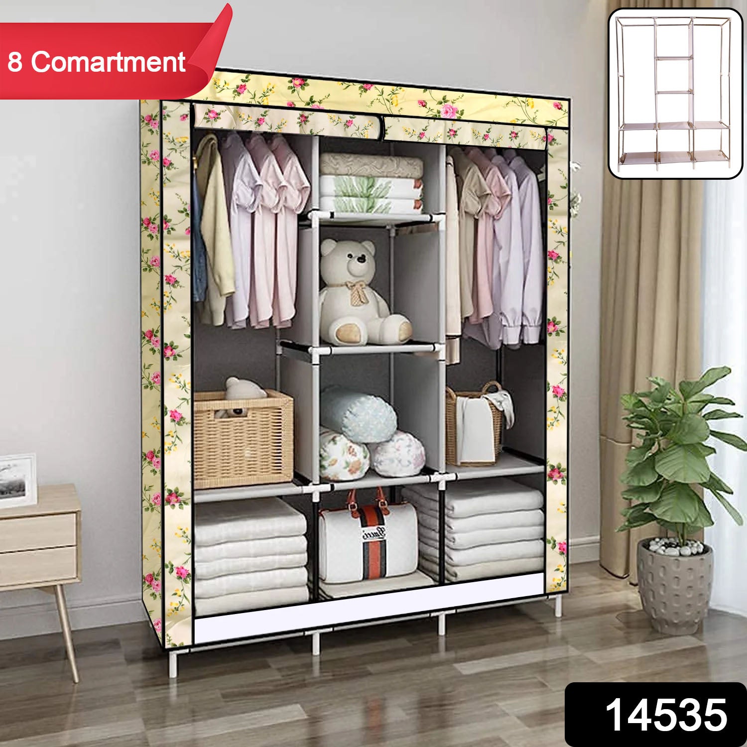 8 Compartment Portable Fabric Wardrobe Closet Collapsible Wardrobe Racks