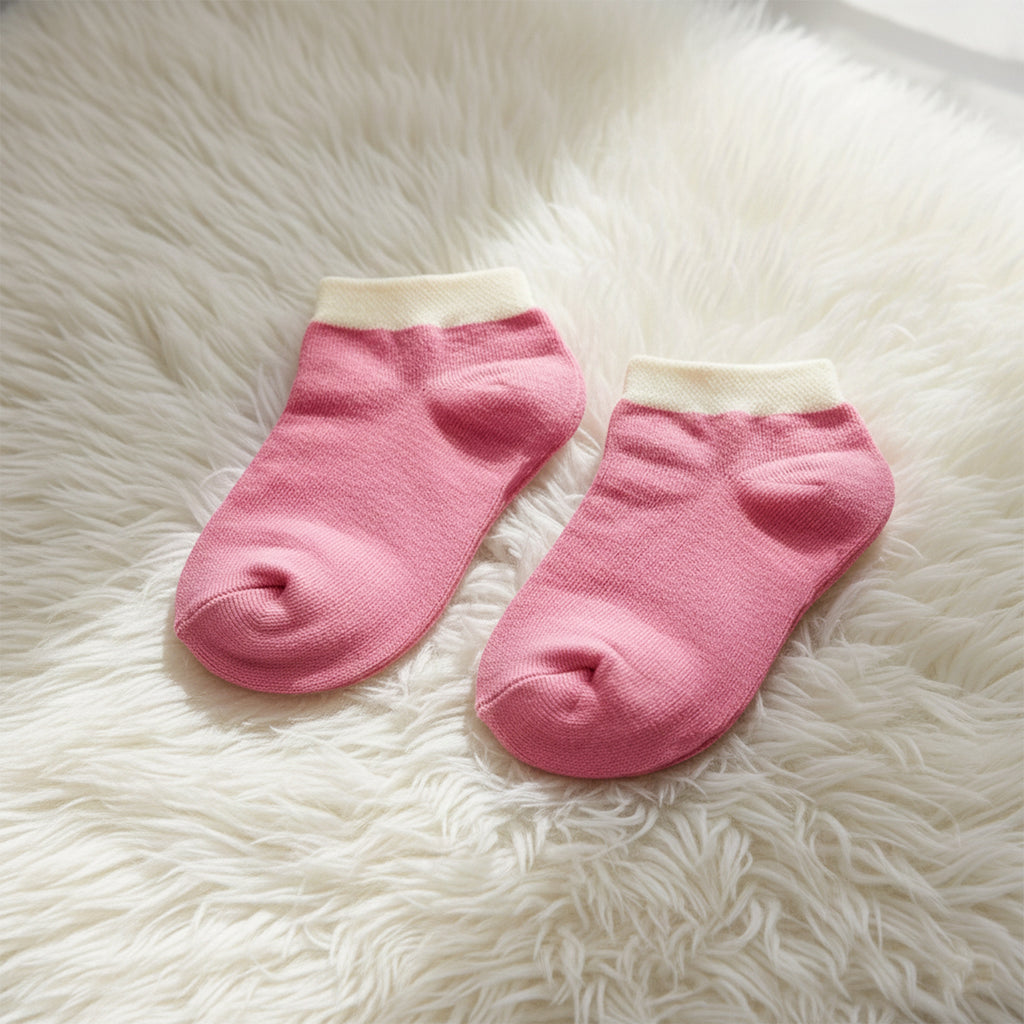 Pink  White Soft Ankle Socks For Kids (1 Pair)