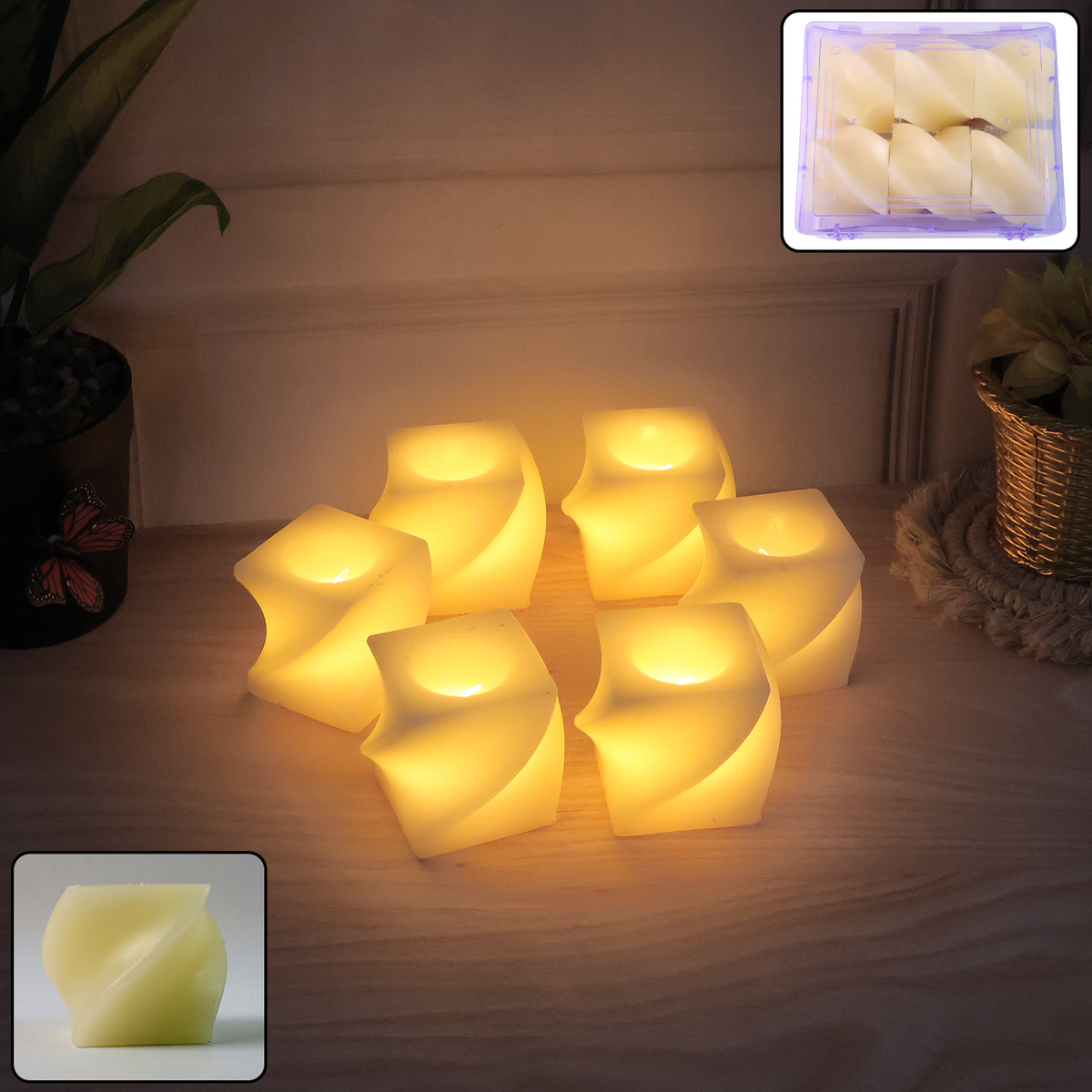 Set Of 6 Led Flameless Decorative Candles  Square Shape Tealight Lamps