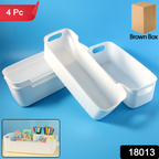 White Plastic Storage Basket Tray Set (4 Pcs)