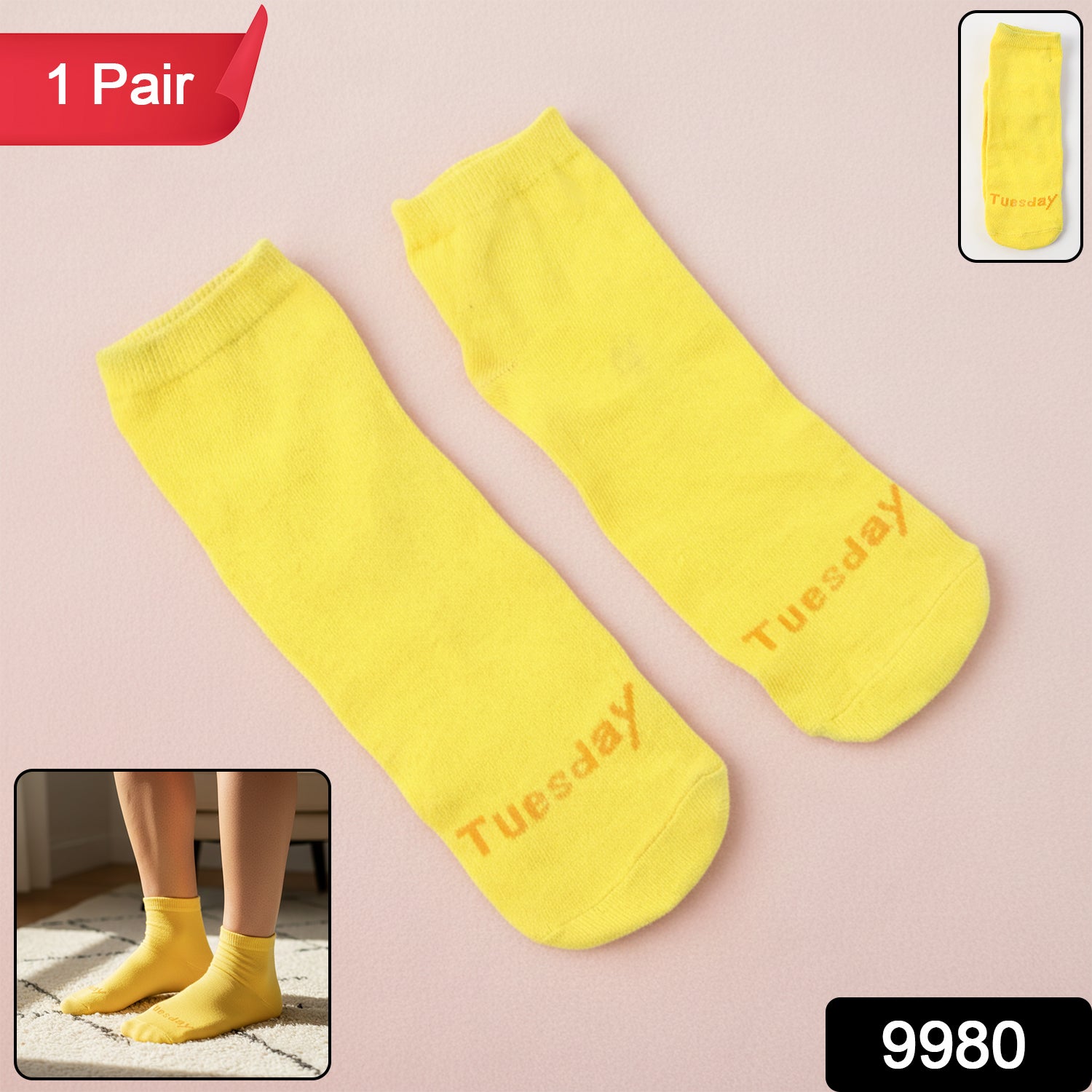 Tuesday Theme Yellow Casual Socks (1 Pair)