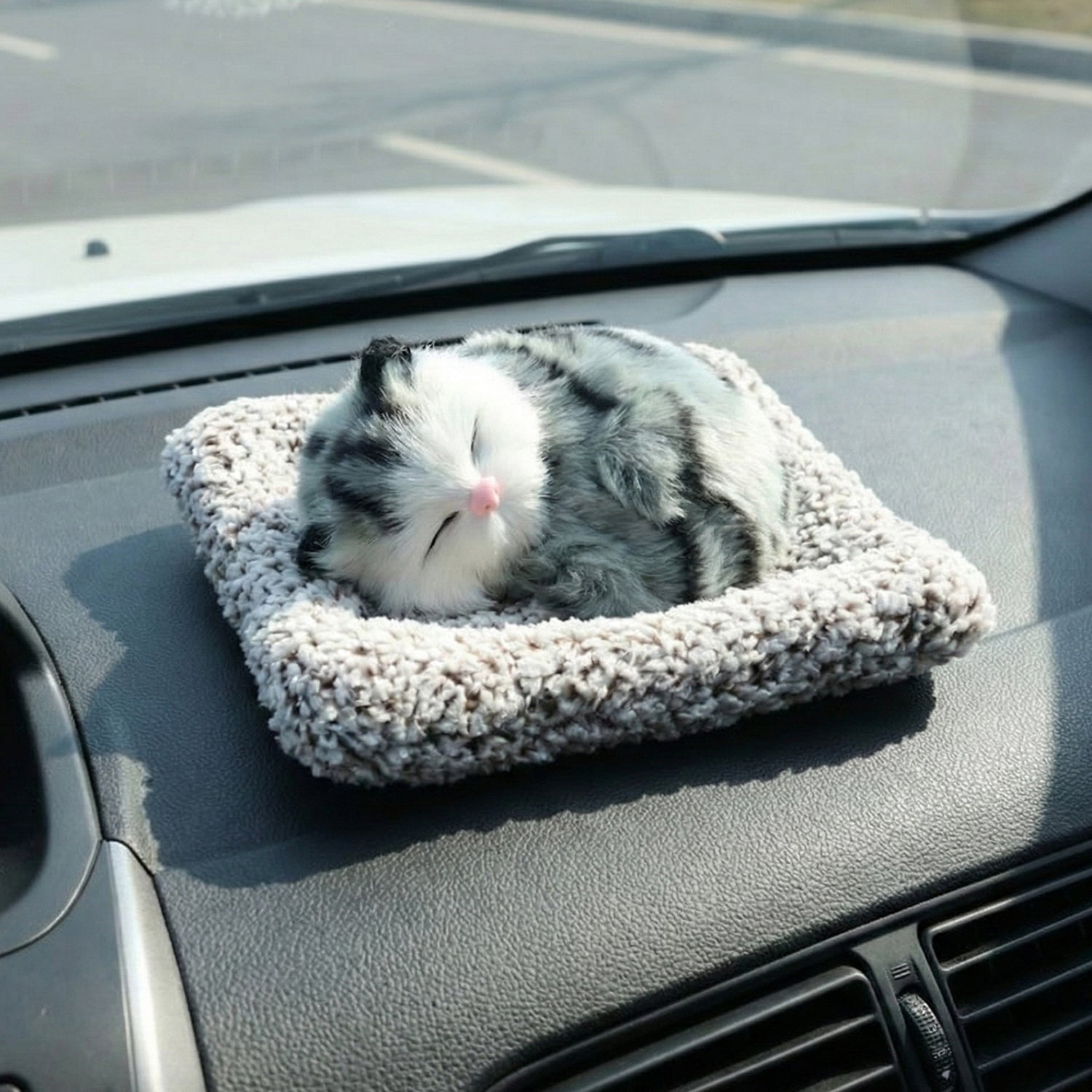 Soft Plush Cute Closed-eye Cat Car Dashboard Showpiece Toy (1 Pc)