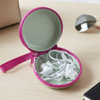 Portable Round Earphone Carry Case With Wired Earphones Set (1 Set)