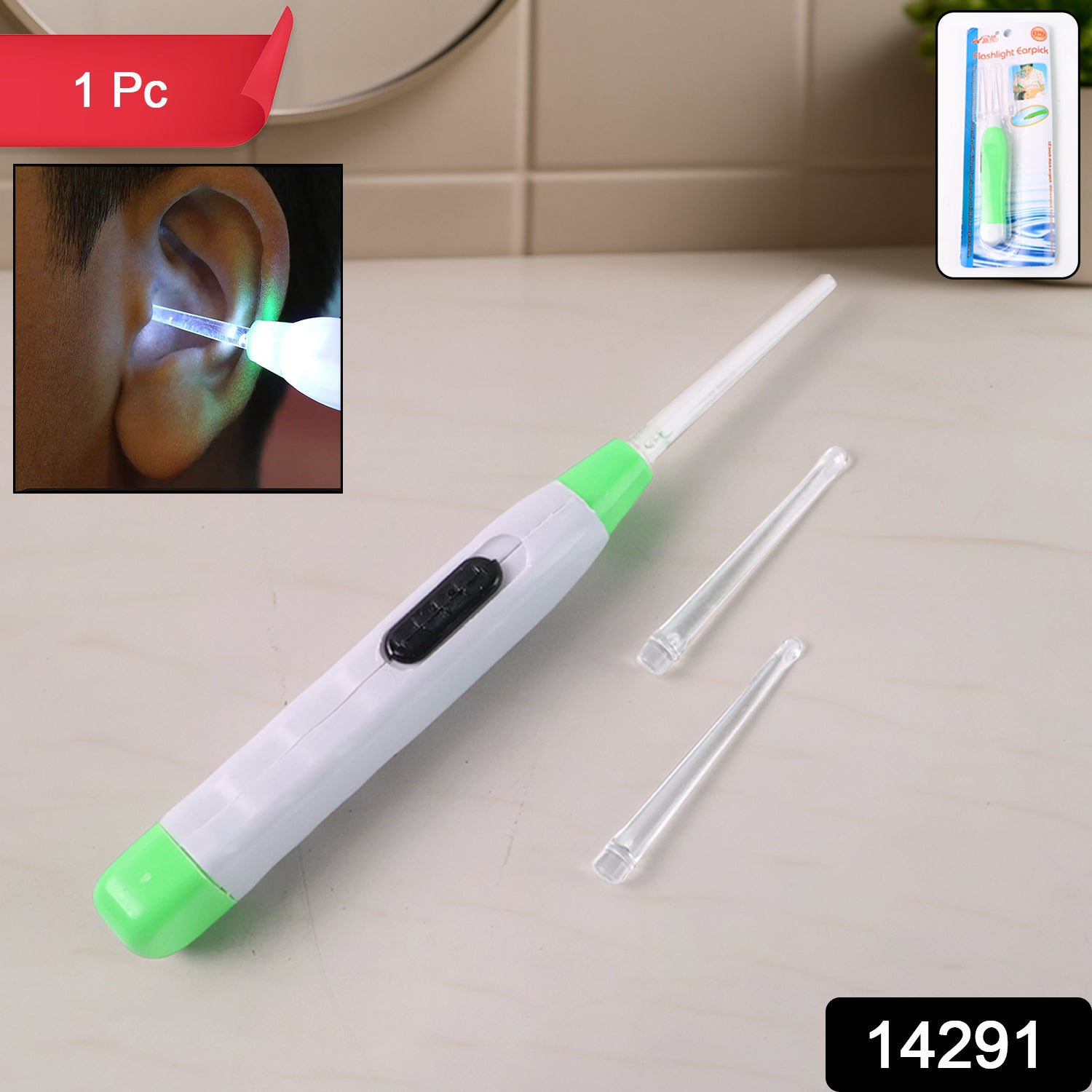 White Led Flashlight Earpick With Tweezer (1 Pc)