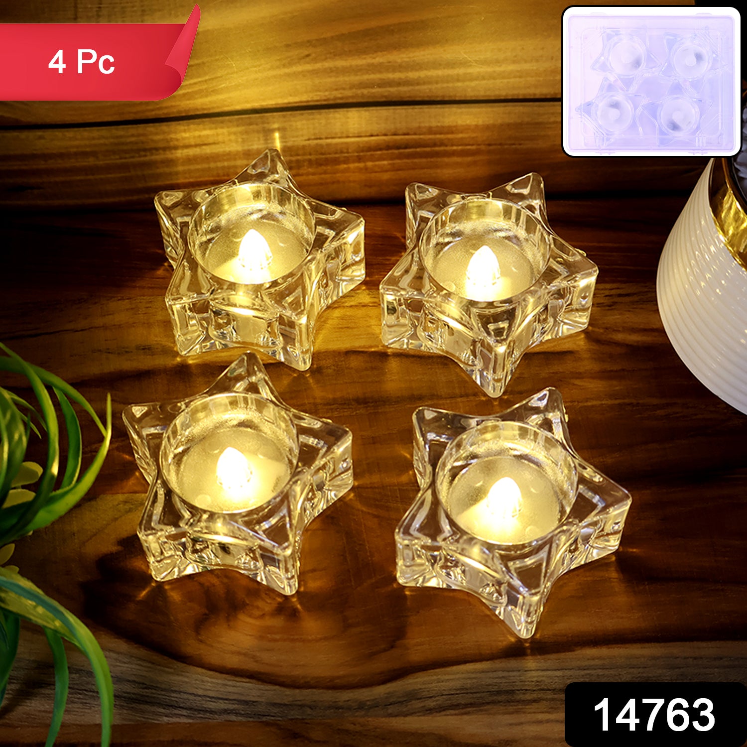 Flameless Star-shaped Led Candles (4 Pc  Set)