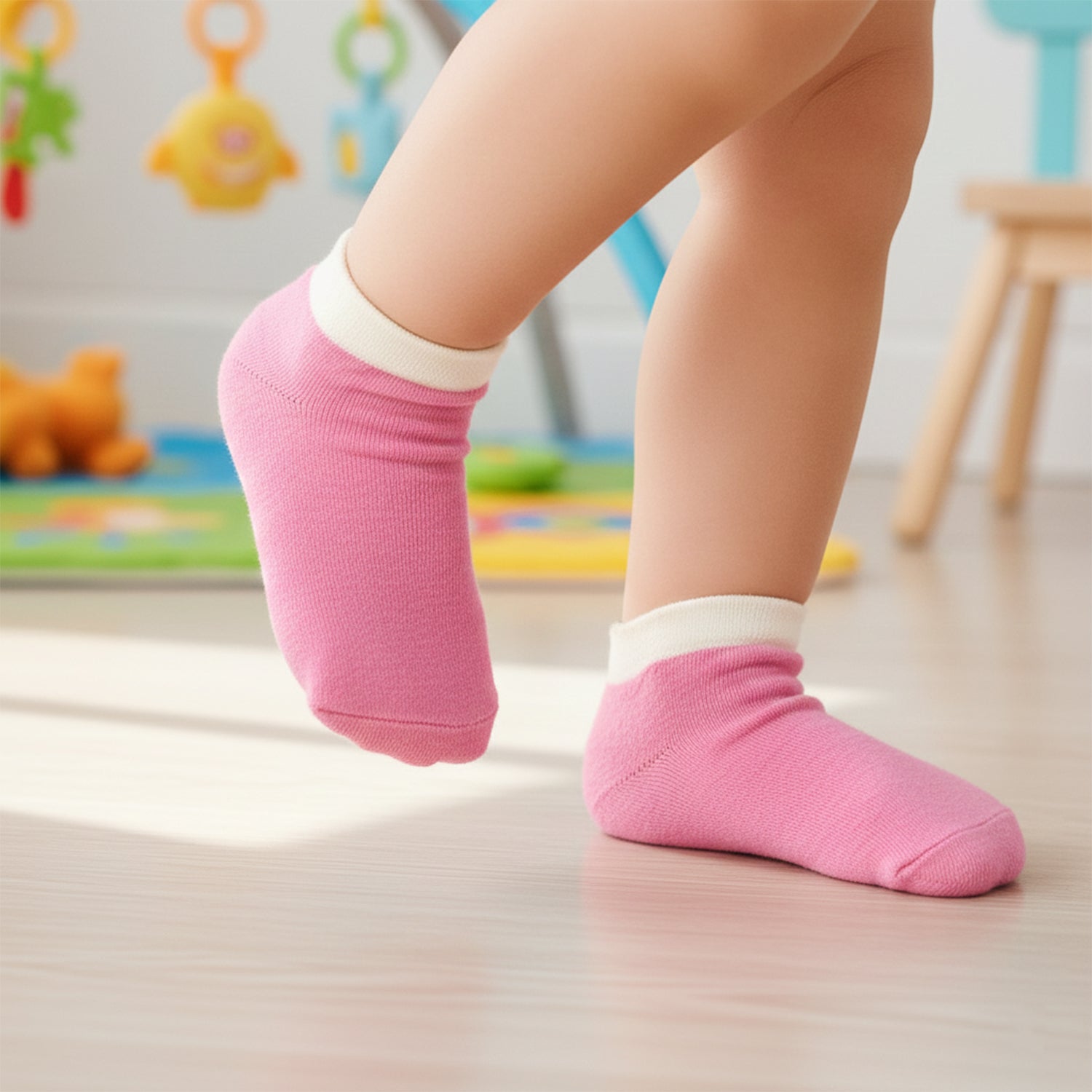 Pink  White Soft Ankle Socks For Kids (1 Pair)