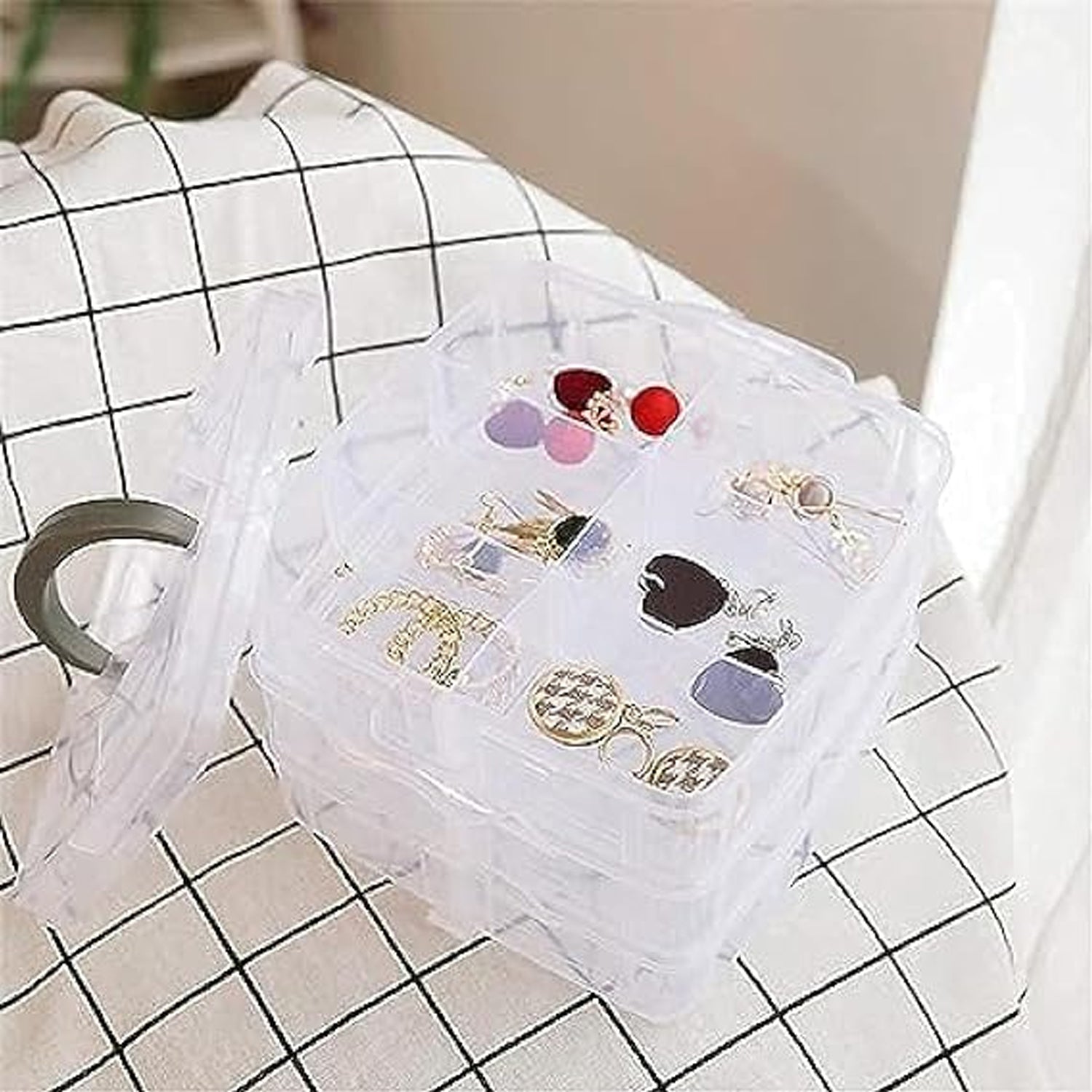 2644 3-tier 18 Sections Transparent Stackable Adjustable Compartment Slot Plastic Craft Storage Box